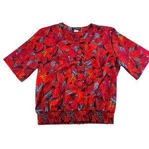 Notations Women's Blouse size 8 Medium Red Floral Vintage made in USA